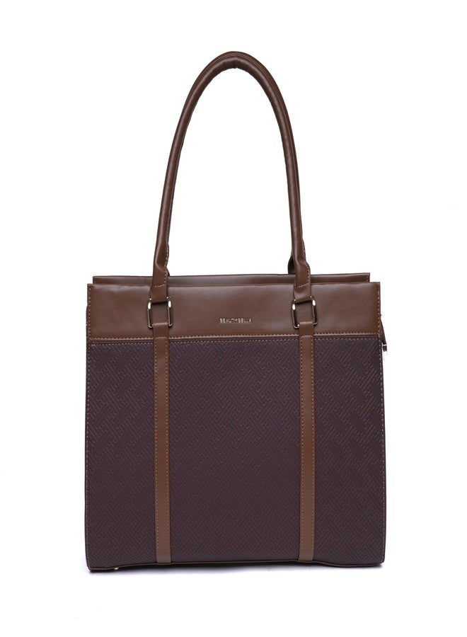 SANTORINI Beauty Bella Siena Women’s Structured Tote Bag | Office Handbag with Dual Compartments | Classic Designer Tote for Work & Everyday Use (Brown) - Image 1